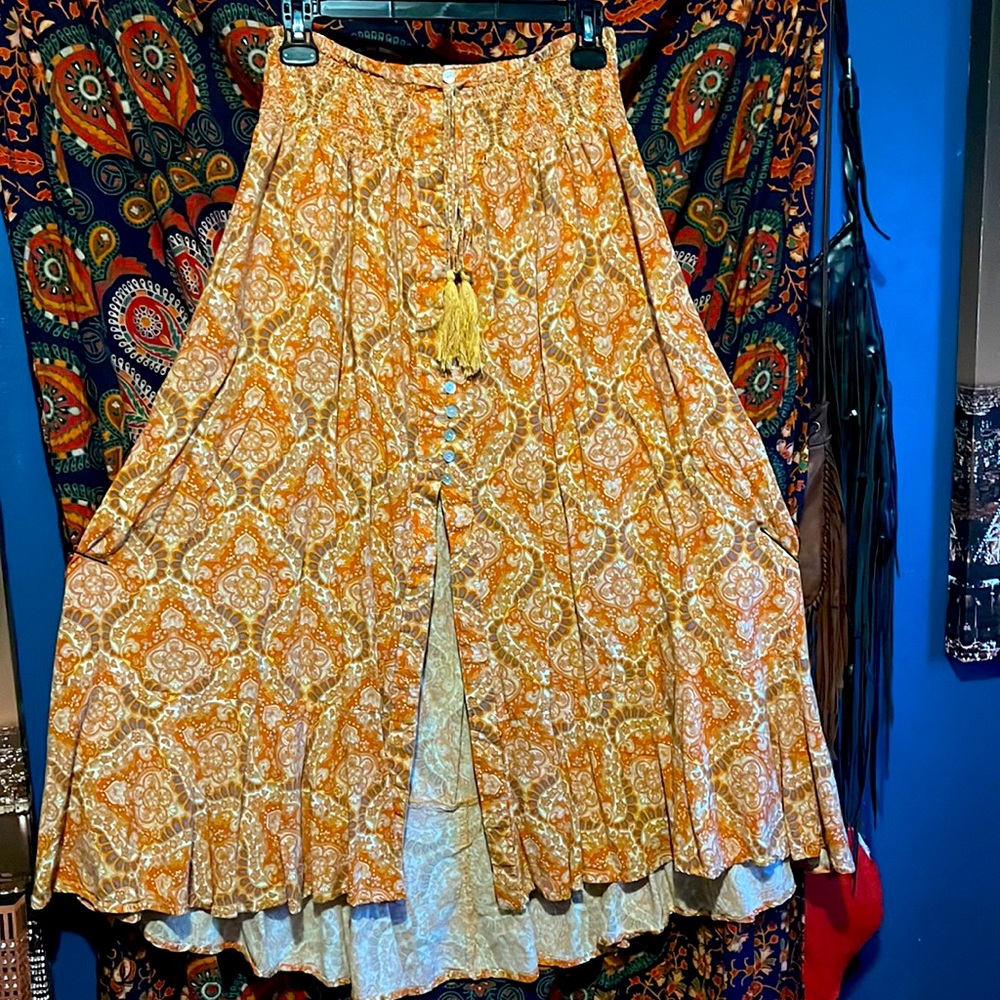 Bohemian style orange pattern skirt, size large